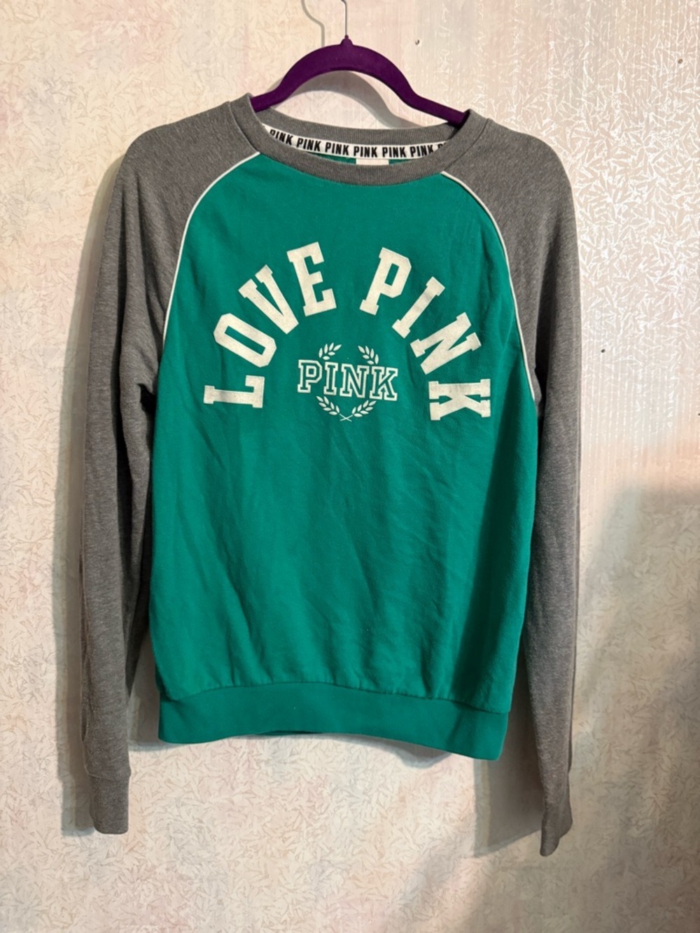 PINK Victoria's Secret Teal and Gray Crewneck Sweatshirt, Love Pink, Wear Photos